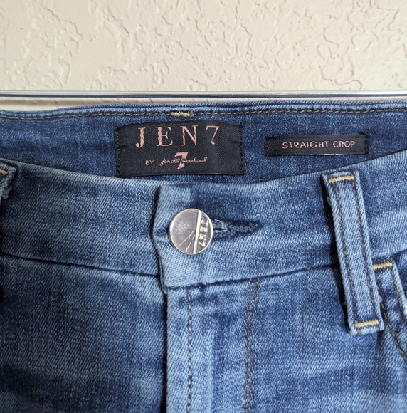 Jen7 by 7 for All Mankind Women's Size 4 Blue Cropped Straight Fringe Hem Jeans - Picture 5 of 14